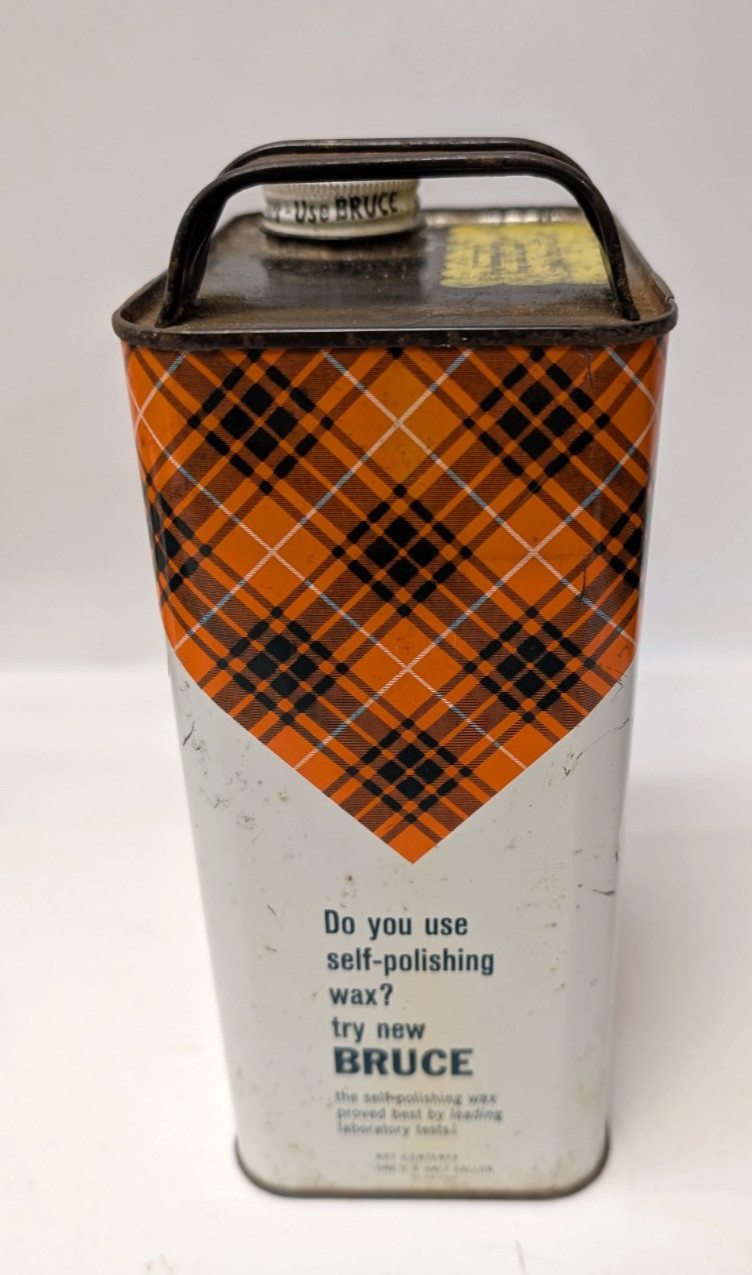 Vintage Bruce Cleaning Wax for Hardwood Floors Antique Tartan Plaid Full 1/2 gal