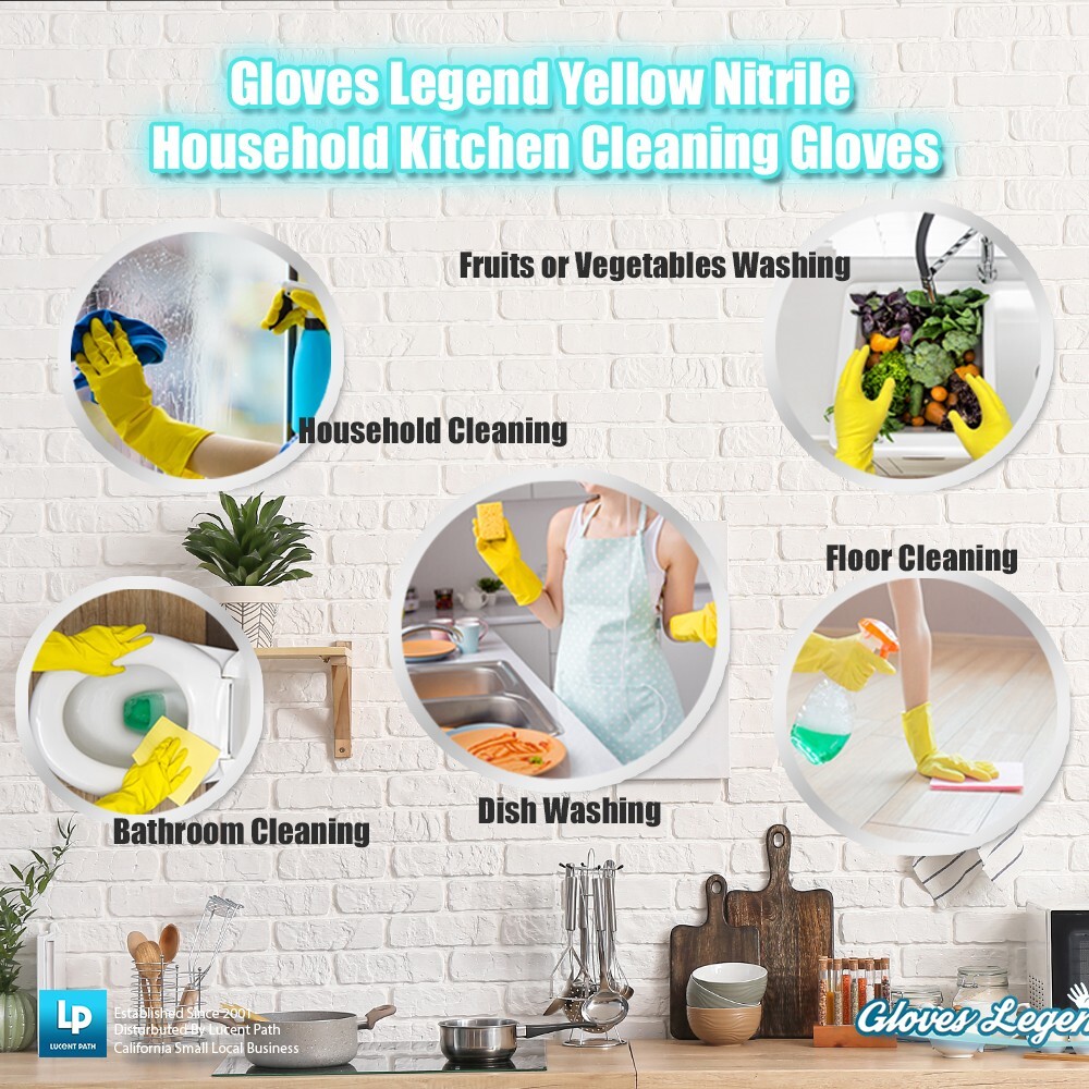 Medium – 6 Pairs – Yellow Kitchen Cleaning Dishwashing Nitrile Reusable Gloves