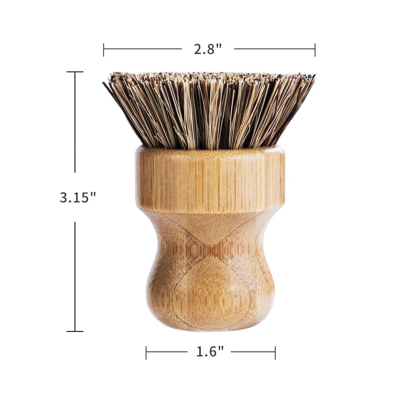 Palm Pot Brush Bamboo Round 3 Packs Mini Dish Brush Natural Scrub Brush Durab…