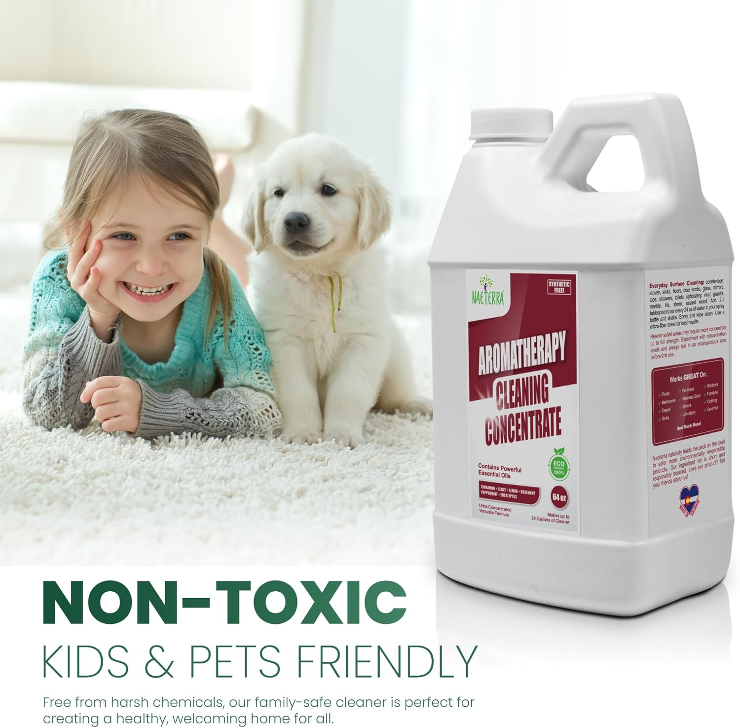 64 Oz – Natural All Purpose Multi Surface Cleaner – Plant Based Essential Oil Fo