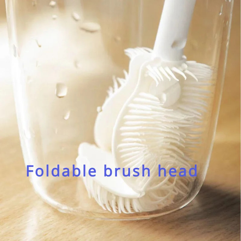Foldable 360 degree silicone brush long handle reusable for bottles cups