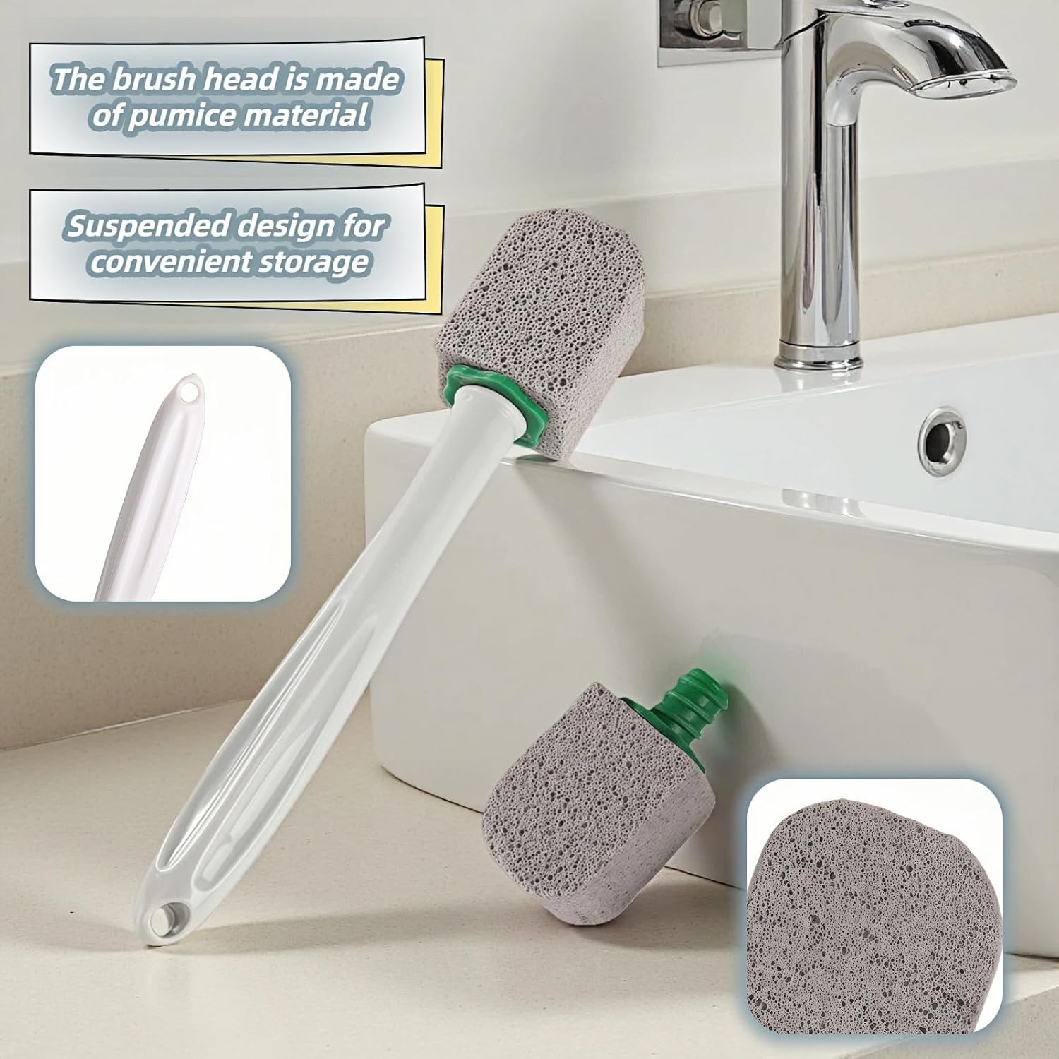 Pumice Toilet Brush Scrubber W/ 9.5” Handle 1 Scrubber 4 Pumice Stones Remove
