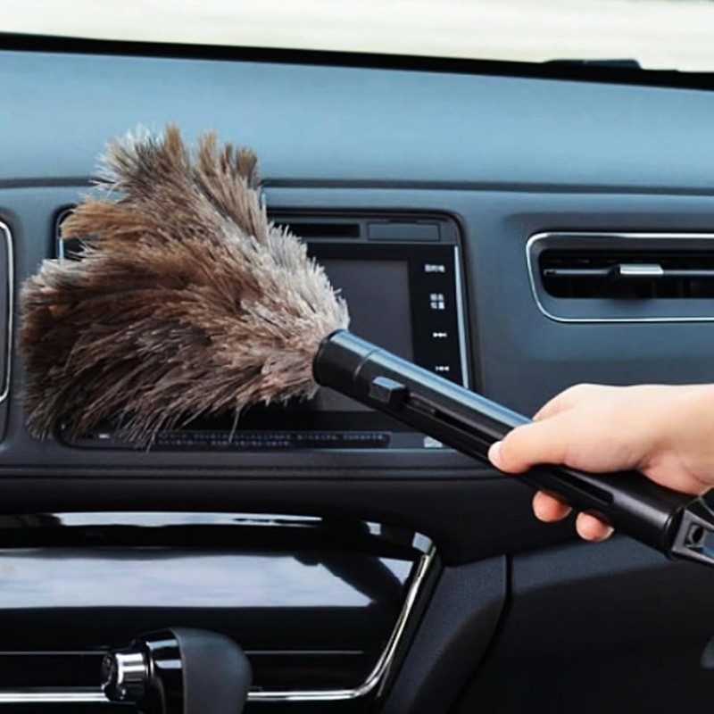 Extendable Feather Duster 2pcs Natural Ostrich Cleaning Tool Lightweight Dusting
