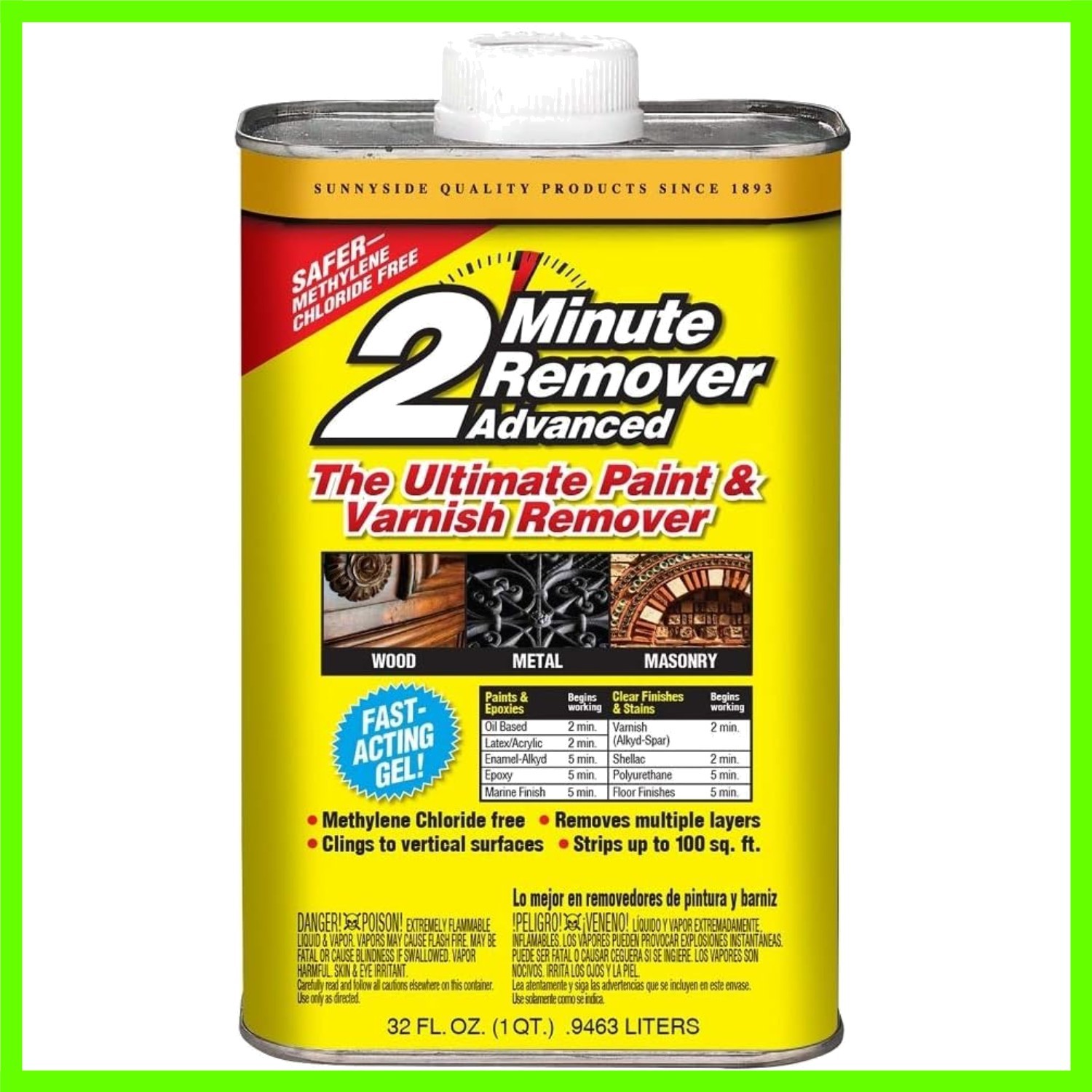 Sunnyside 2-Minute Remover Advanced Paint & Varnish Remover Gel, Quart