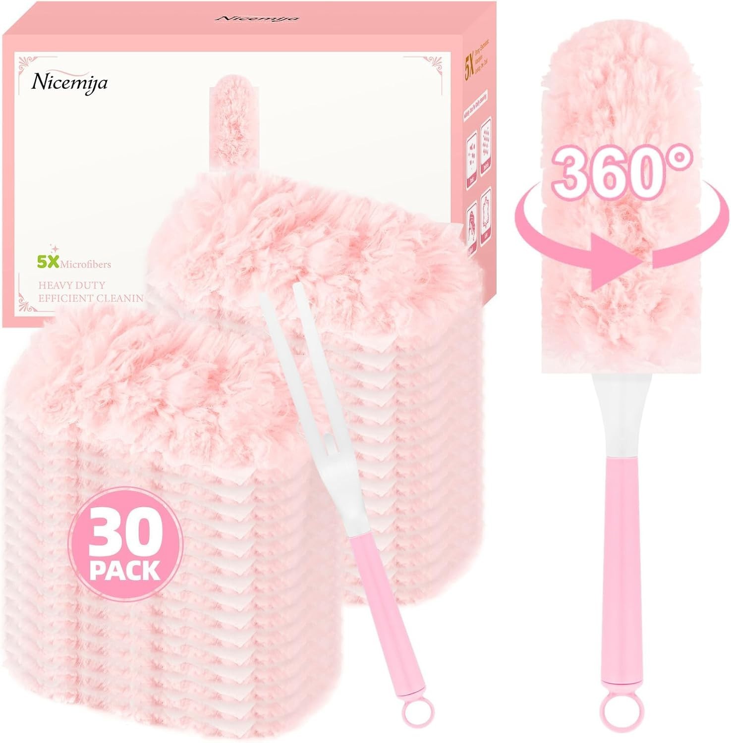 30 Pack Duster Refills with Handle Compatible with Swiffer Dusting Cleaner