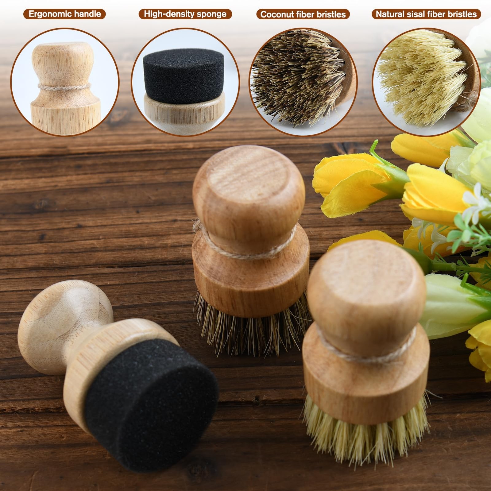 3 Pcs Cutting Board Oil Wax Applicator and Scrub Brush Set Natural Bamboo Wood