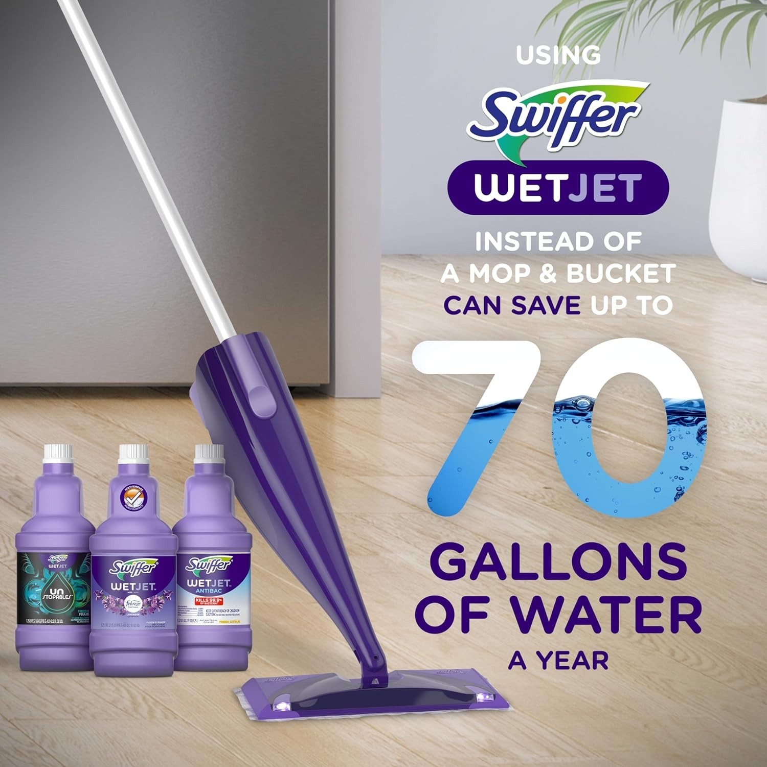 WetJet Multi-Purpose Floor Cleaner Solution with Febreze Refill, Hardwood Flo…