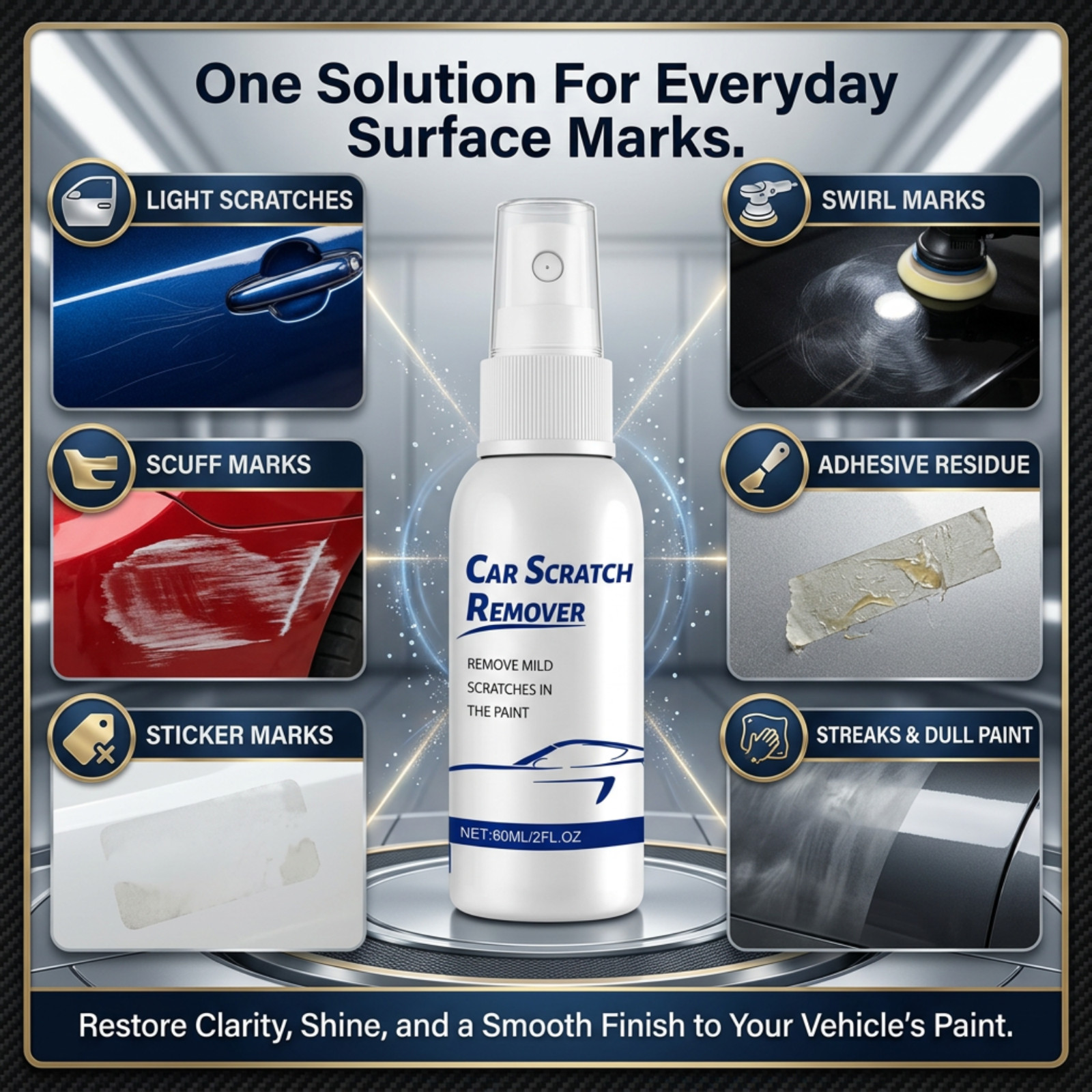 Car Scratch Remover Spray – Quick Spray & Wipe Formula for Light Scratch, 60 ml