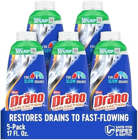 Drano EarlyAction Foamer, Drain Clog Remover & Cleaner, 17 Fl Oz (Pack of 5)