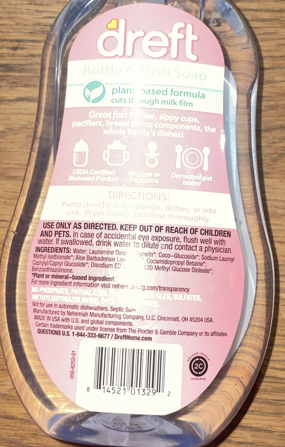 Dreft Bottle and Dish Soap, Fragrance Free Formula, Baby Bottle Wash, 18oz
