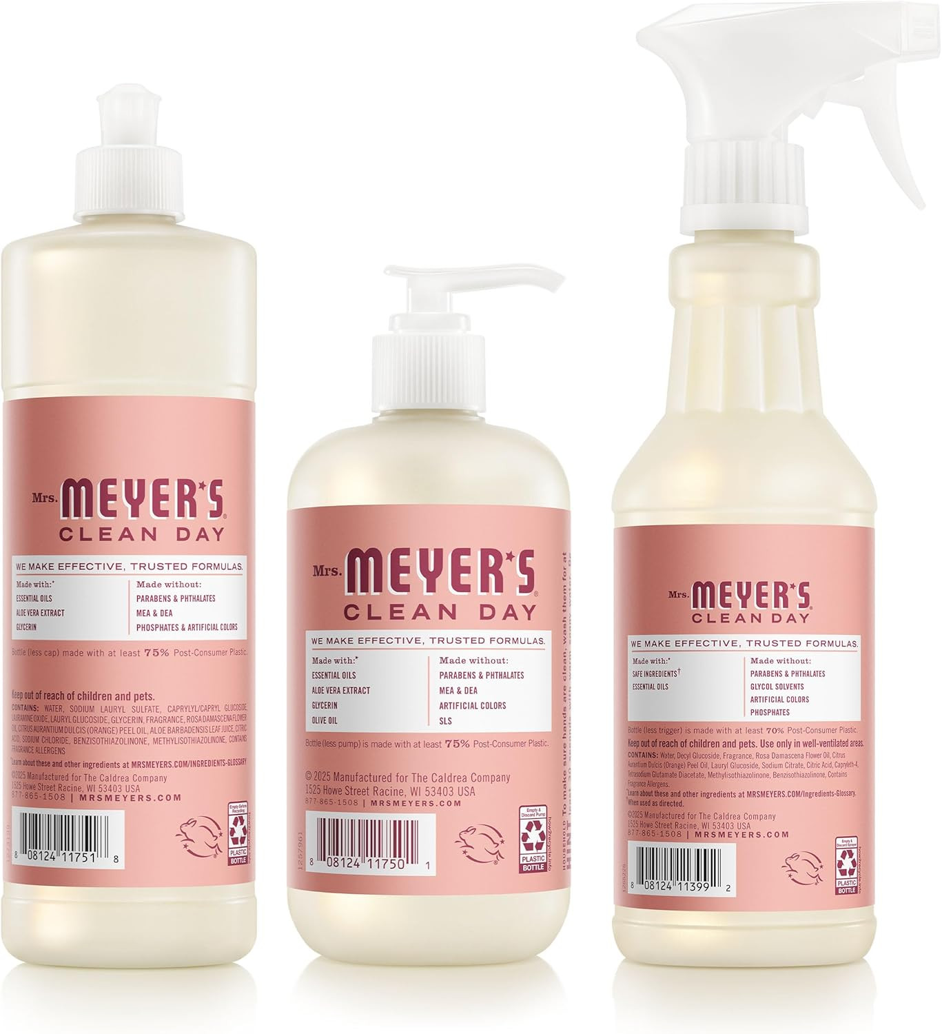Mrs Meyers Kitchen Basics Set Rose Scent Hand Soap Dish Soap Surface Spray Kit