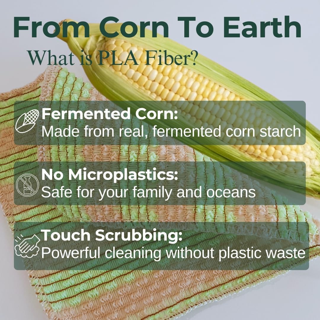 Plant-Based Dish Scrubber [10 Pack] – Non-Scratch Corn Scourer, Odor-Kitchen