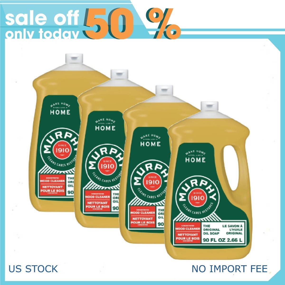 (4 pack) Murphy Oil Soap Concentrated Formula, Wood Cleaner, Citronella90 fl oz