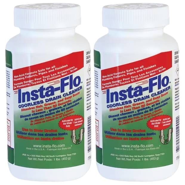 Insta-Flo IS-100 Odorless Crystal Drain Cleaner, 1 lb. (Pack of 2)