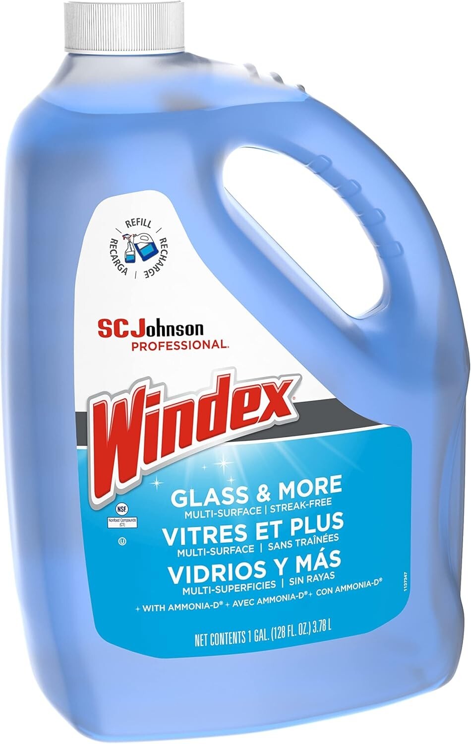 Windex Glass Cleaner, 128 Oz Bottle – Streak-Free, Recycled Material, Case of 4