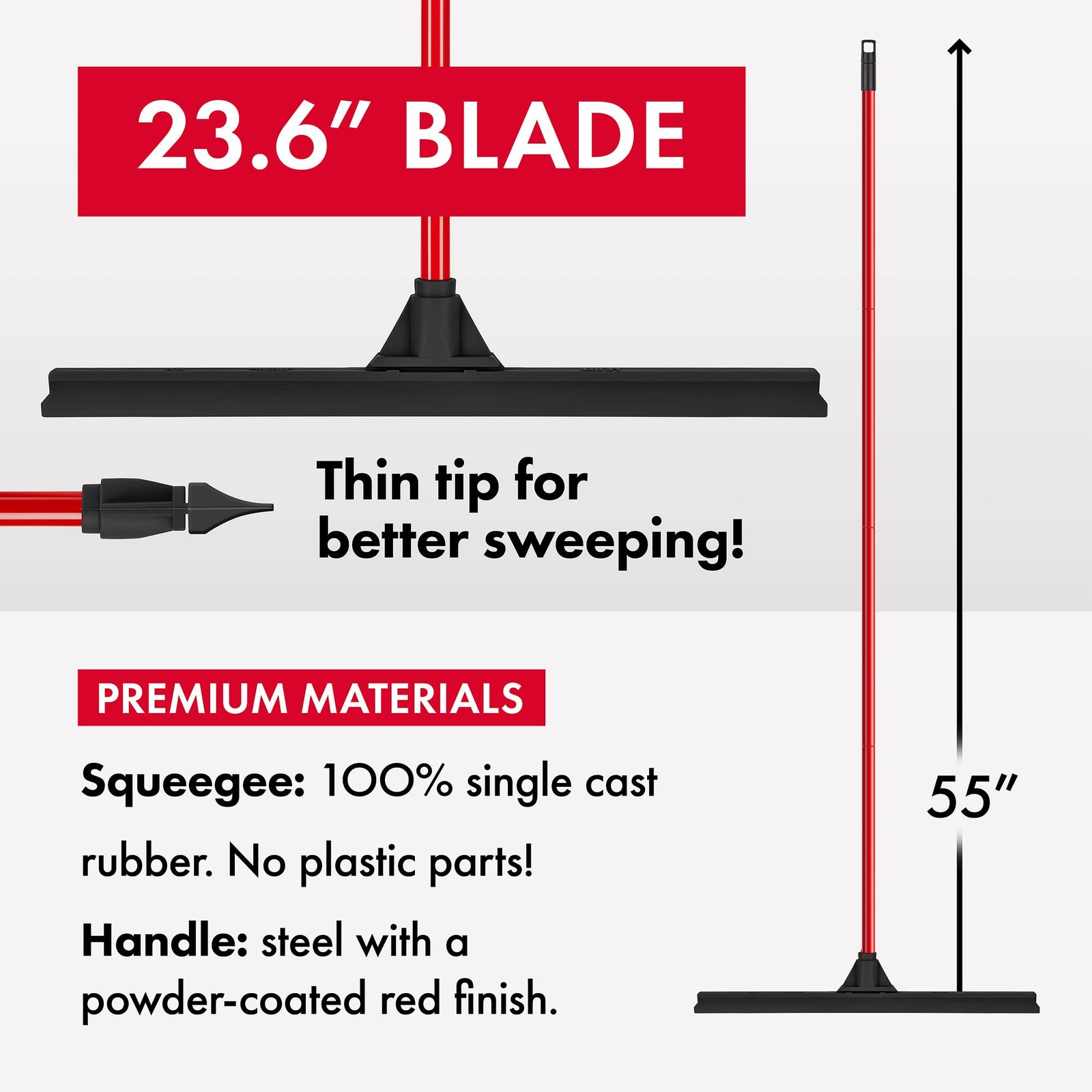 Heavy-Duty Floor Squeegee – Large 24″ Wide Blade & 55″ 1PC Long Handle Profes…