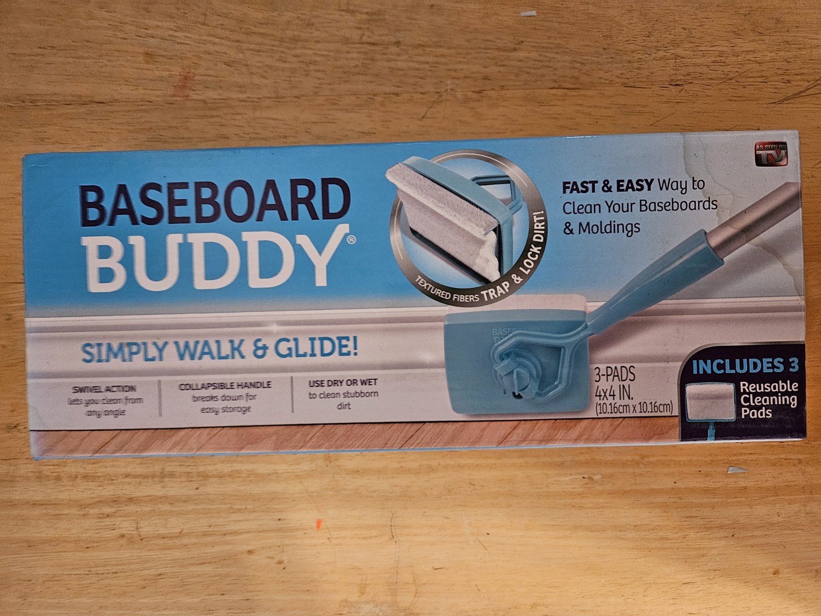As Seen On TV Baseboard Buddy Baseboard Cleaner +3 Pads Swivelhead Extend Handle