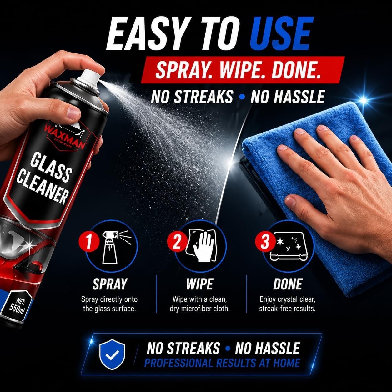 New Car Glass Cleaner Foam 18.6 Oz Streak Free Window Windshield Cleaning Spray