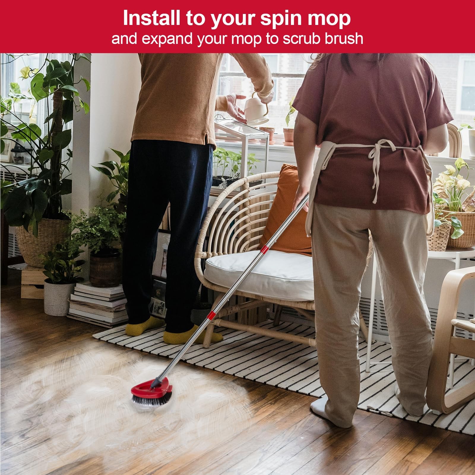Heavy Duty Scrub Brushes For O Cedar Spin Mop, 2 Pack, Tile Tub, Red