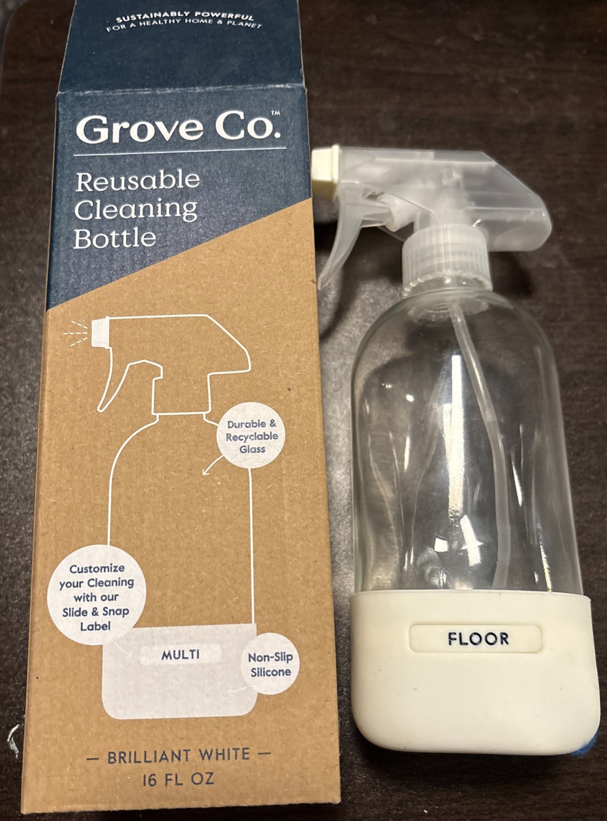 Grove Co 16oz Glass Spray Bottle Brilliant White Silicone Sleeve (Floor)