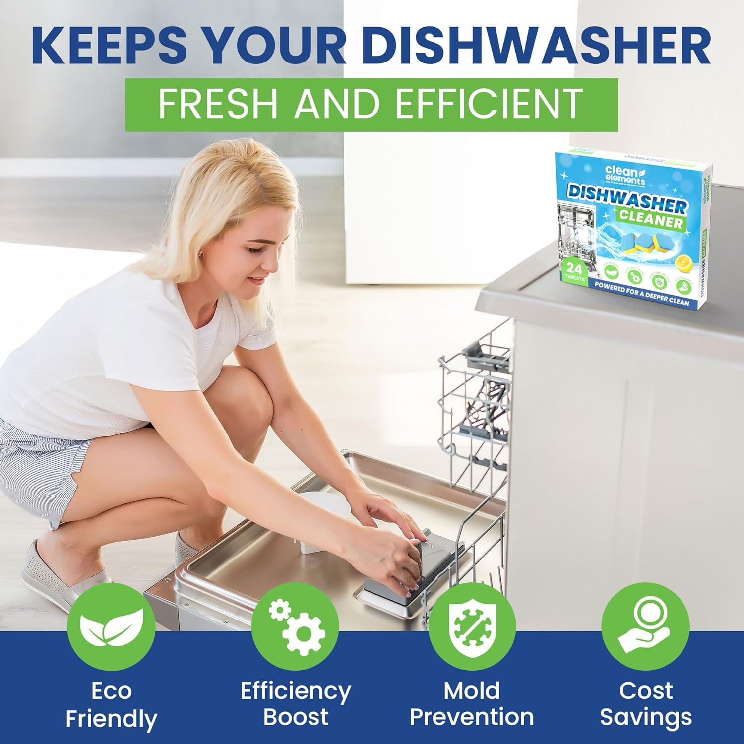 Dishwasher Cleaner Tablets & Deodorizer – 24 Pack (12 Month Supply) Deep Cleanin