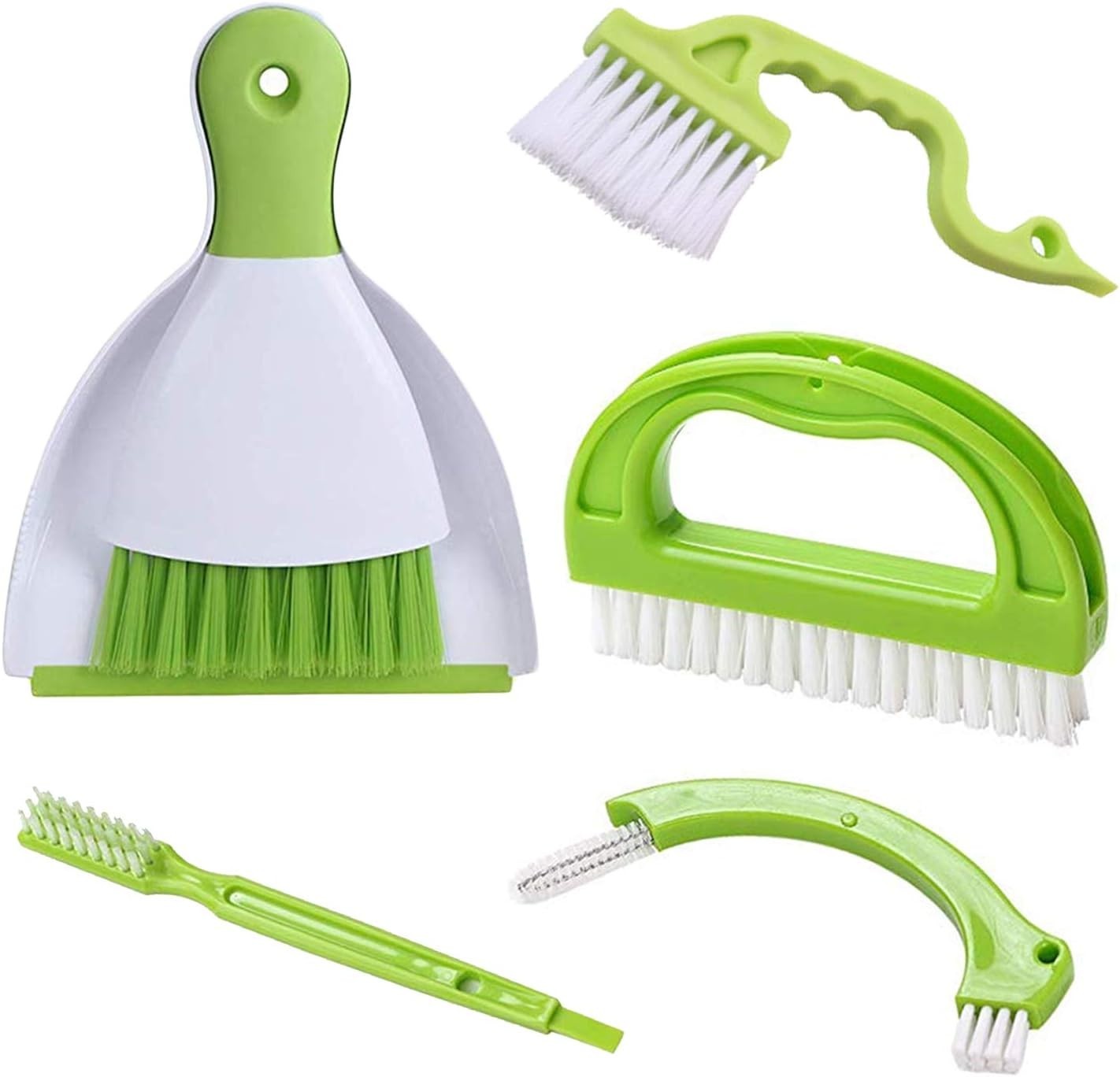Green Hand-held Grout Brushes Dustpan Set 5 Pack for Gap Cleaning –