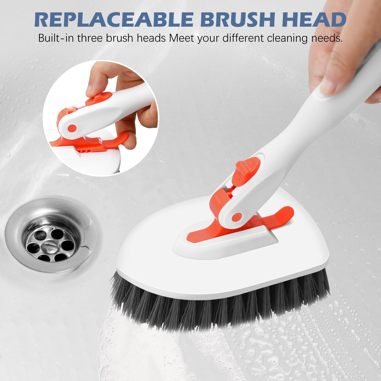 Tile Tub Scrubber Brush 3-in-1 Shower Scrubber with 52-inch Adjustable Long H…