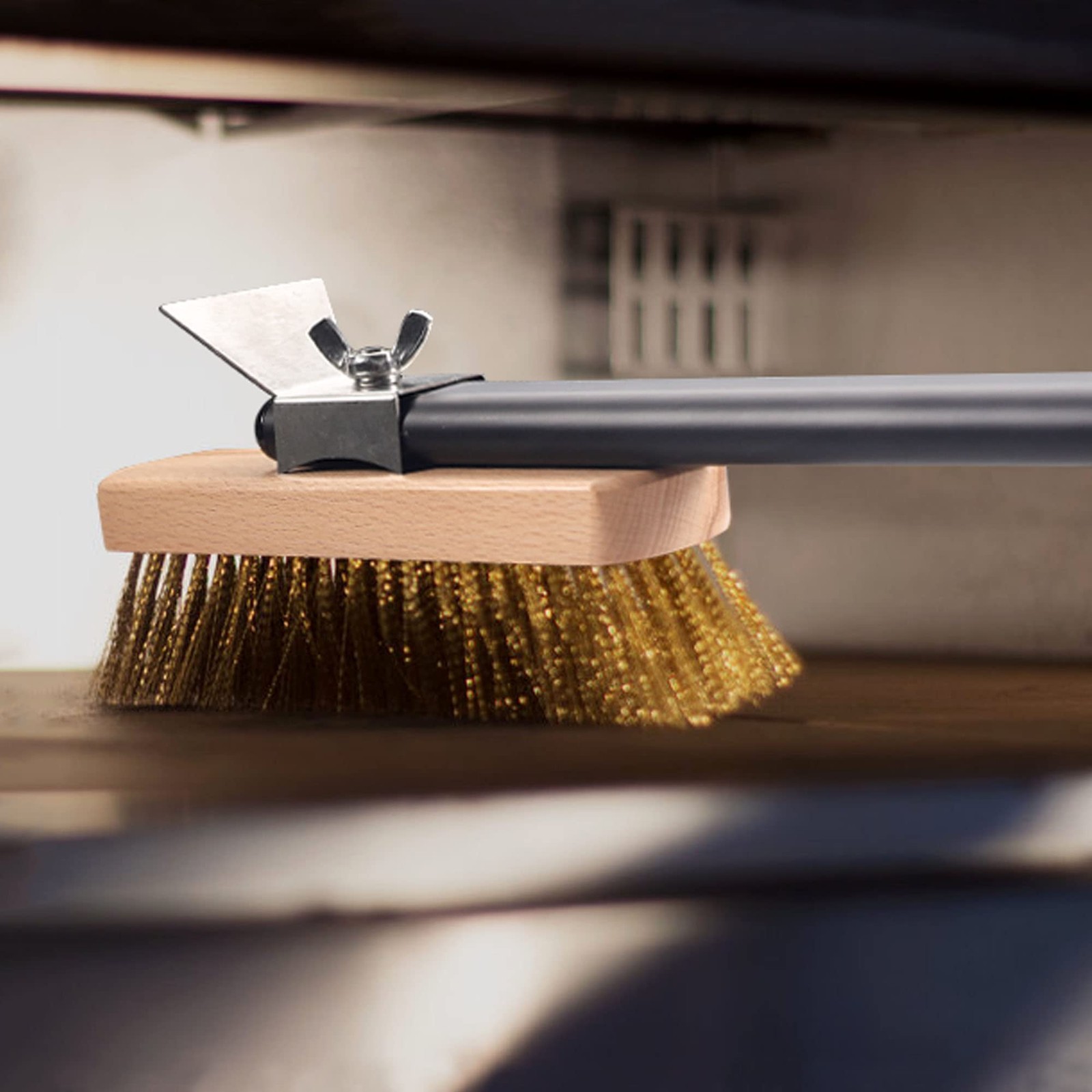 Pizza Oven Brush 7 Inch Brass Bristles Brush Head and Scraper