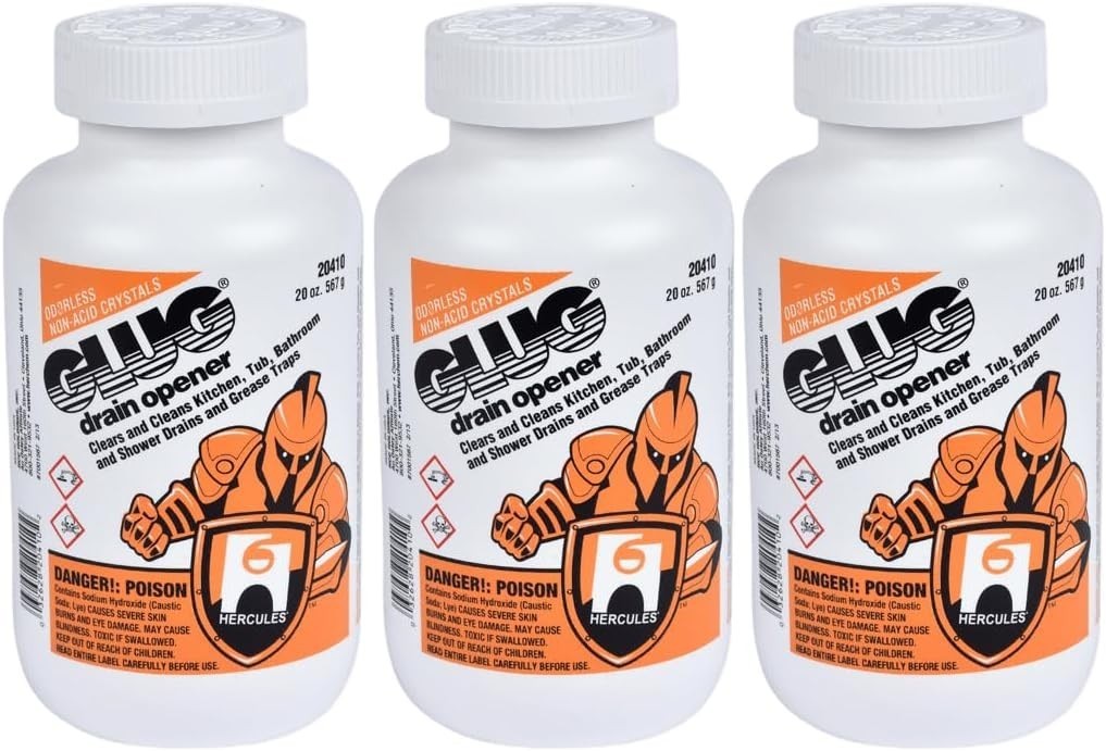 20410 Hercules Glug Crystals Drain Opener 20 oz Pack of 3