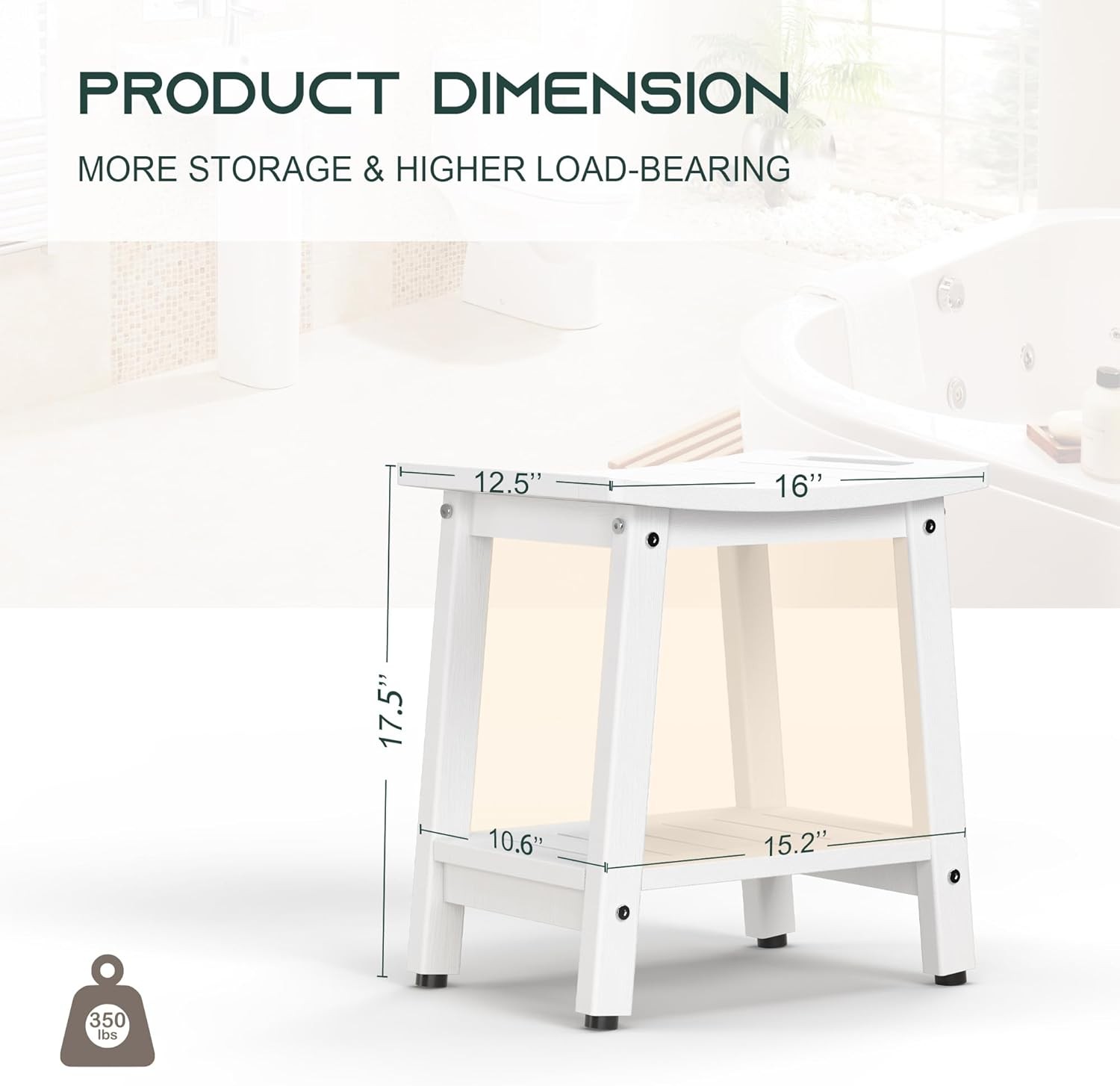 Shower Bench for Inside Shower – White HDPE Shower Stool Waterproof – Spa Bath