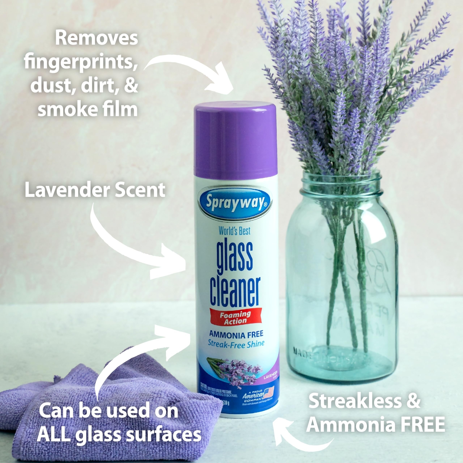 Sprayway Glass Cleaner Lavender Scent Foaming Aerosol Spray, 19oz, Pack of 6 …