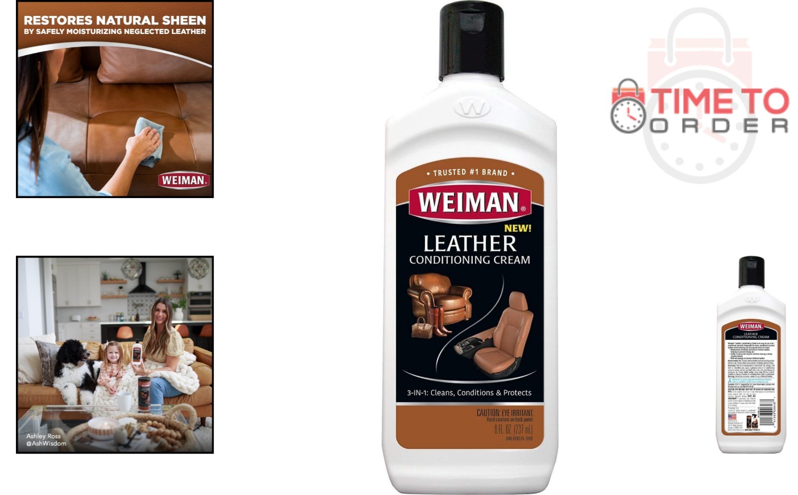 Leather Cleaner Conditioner Cream 8oz for Furniture Shoes Bags Car Seats