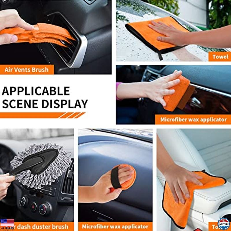 17Pcs Car Cleaning Kit with Vacuum, Brushes, Towels & Windshield Tools
