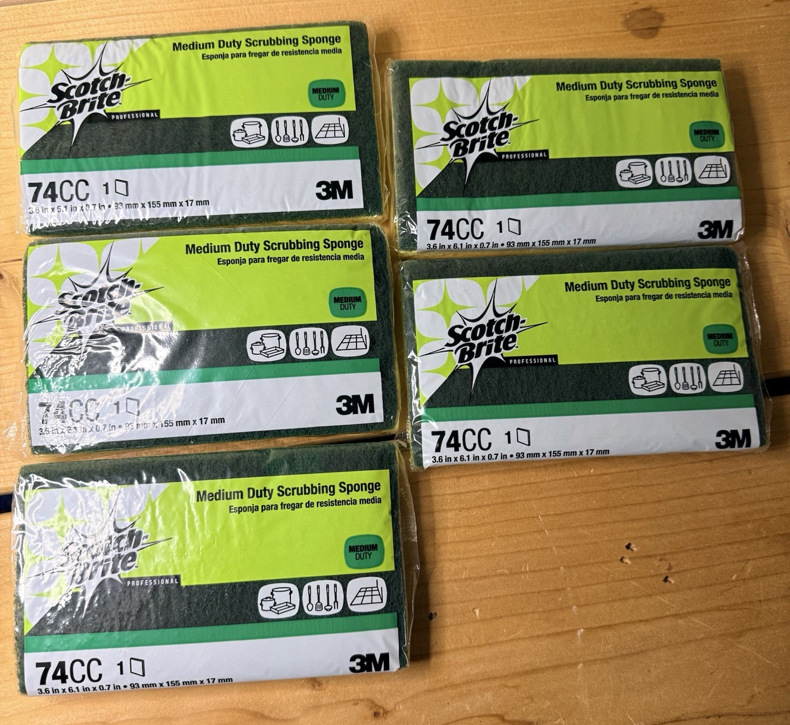 Lot of 5 Scotch-Brite Professional Medium Duty Scrubbing Sponge 74CC 6.1″ x 3.6″