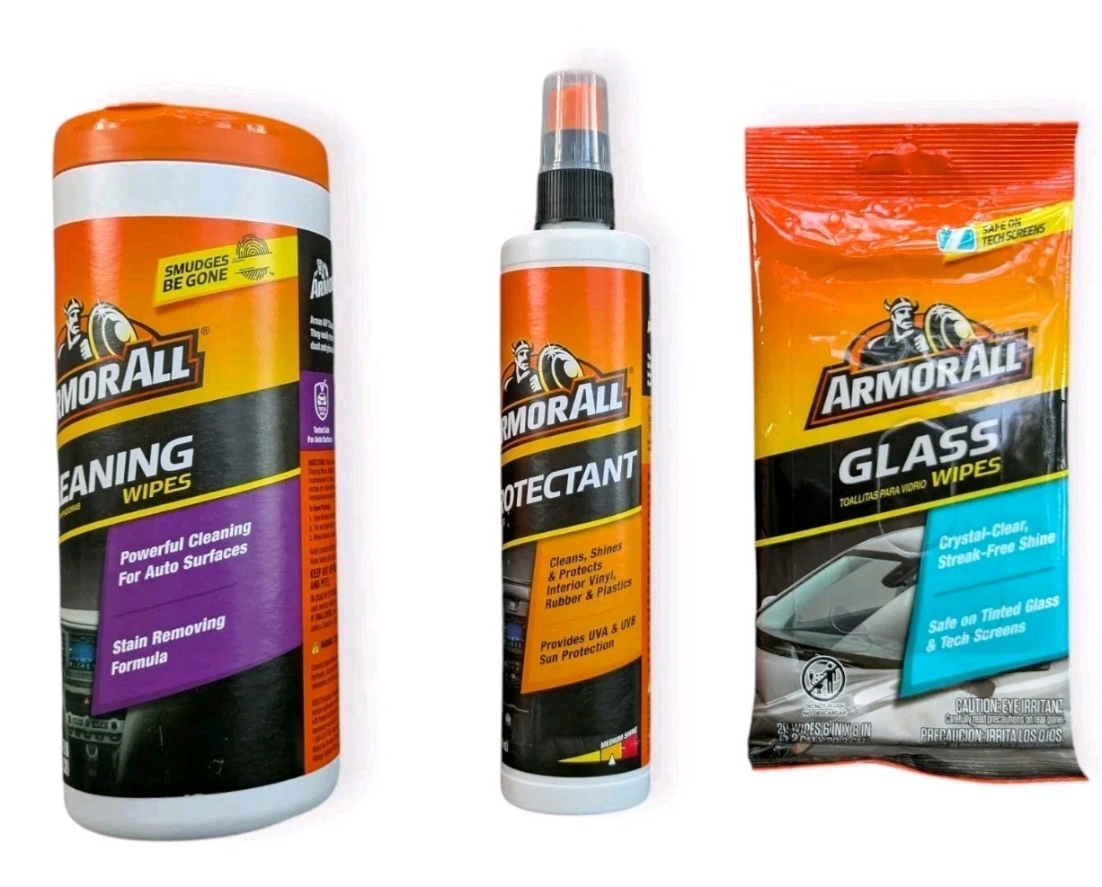 Armor All 3 Piece Set Protectant Spray Glass Wipes Cleaning Wipes