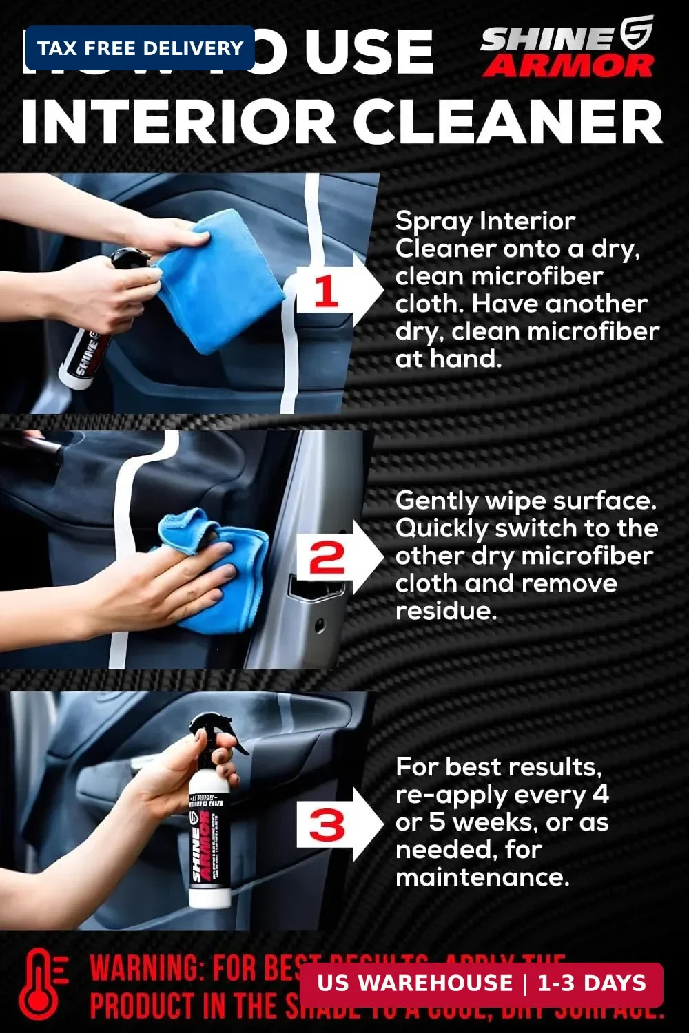SHINE ARMOR Car Interior Cleaner & Protectant – Interior Detailer Spray with UV