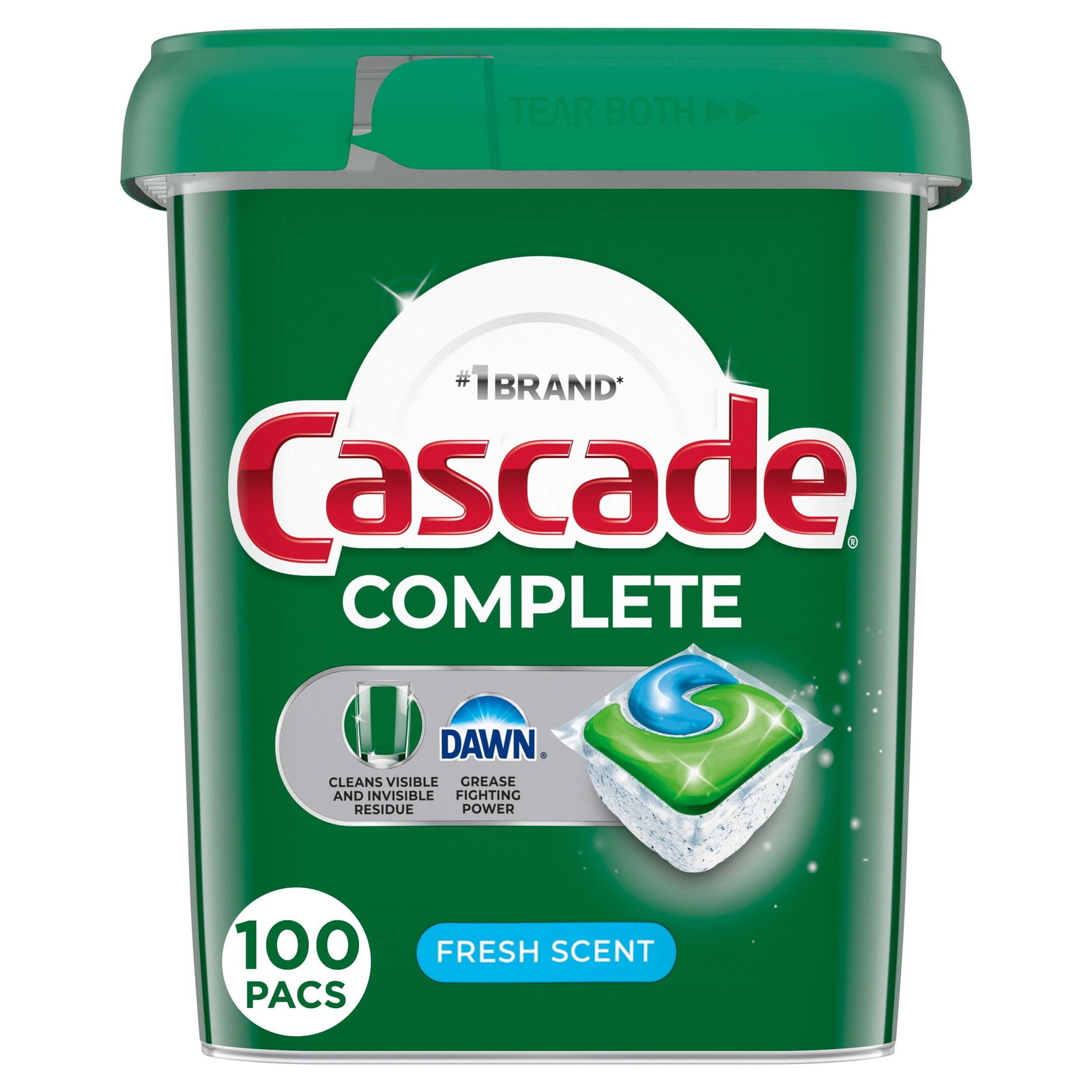 Cascade Complete Dishwasher Pods, Action Pacs Detergent Tabs, Fresh, 100 Count