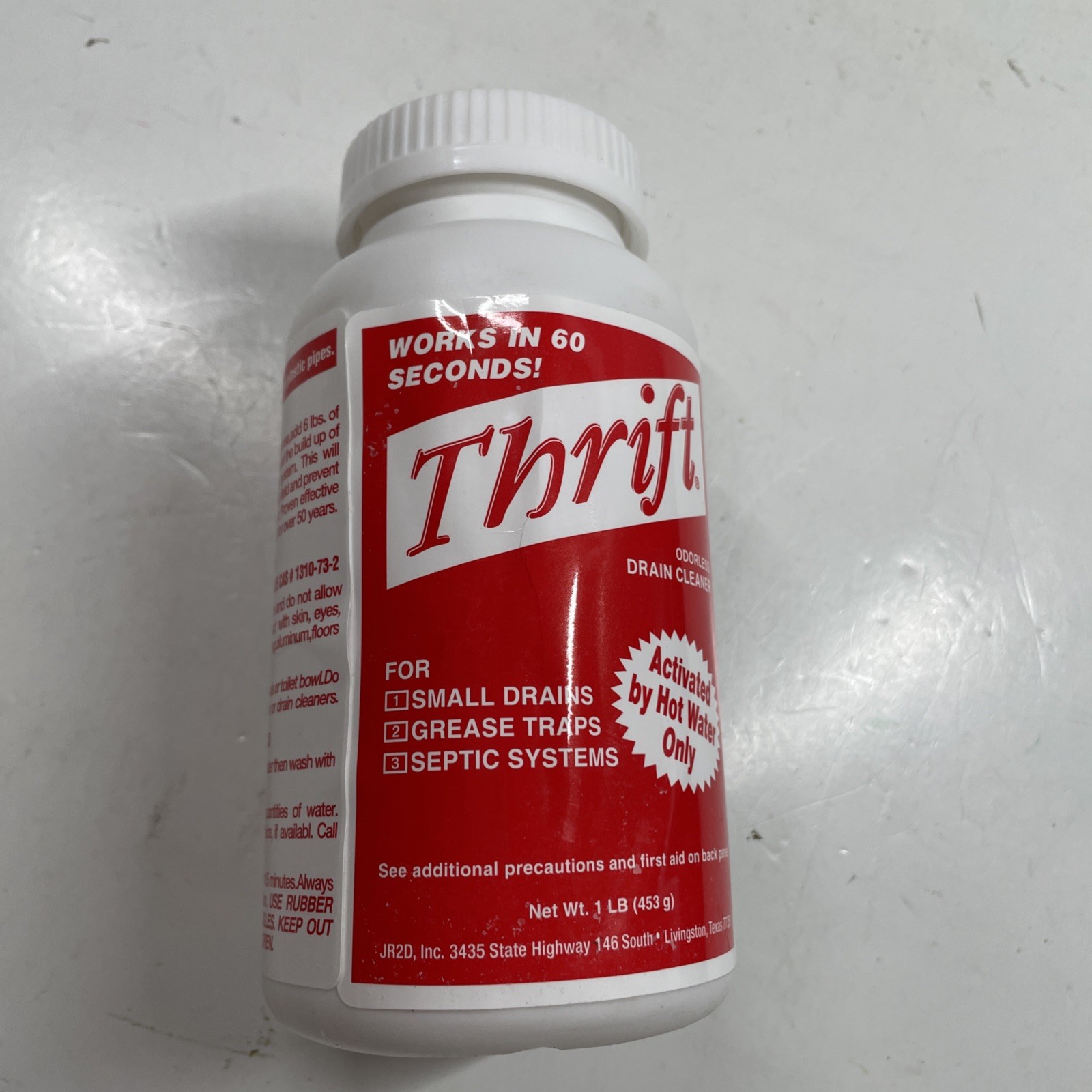 Thrift T-100 Odorless Drain Cleaner, Small Drains Grease Traps Septic Tank, 1 lb