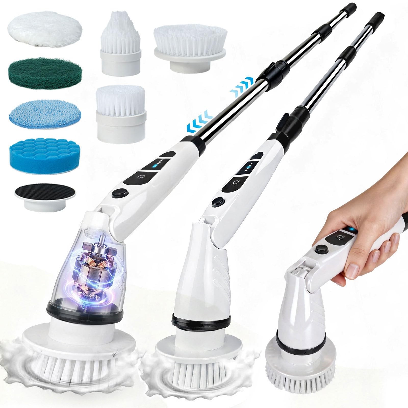 Electric Spin Scrubber, Shower Scrubber with Long Handle, 7 Brush Heads, 2-Sp…