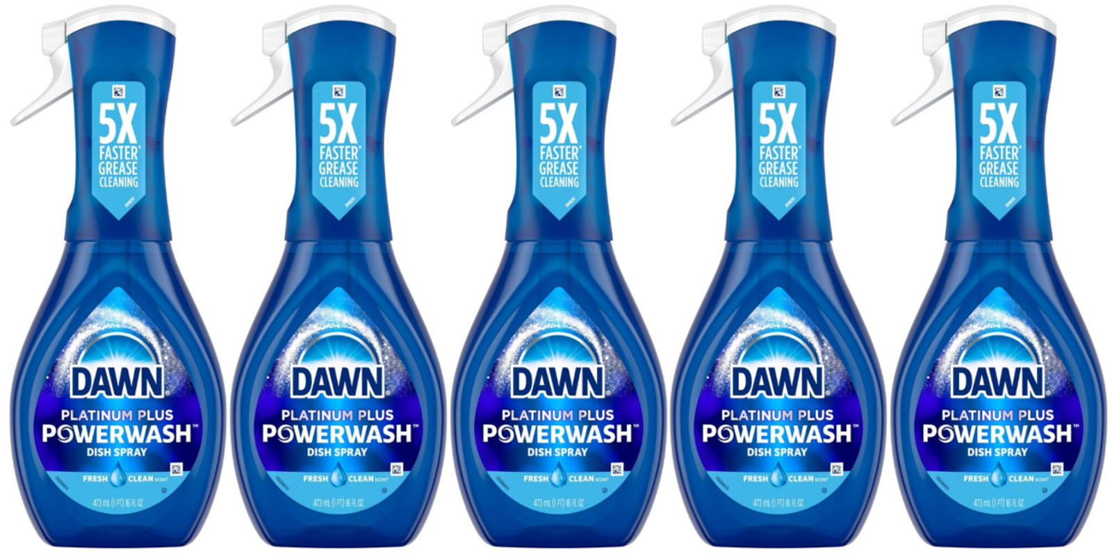 Dawn Platinum+ Free & Clear POWERWASH Dish Spray Soap Fresh Clean 16oz-Pack of 5