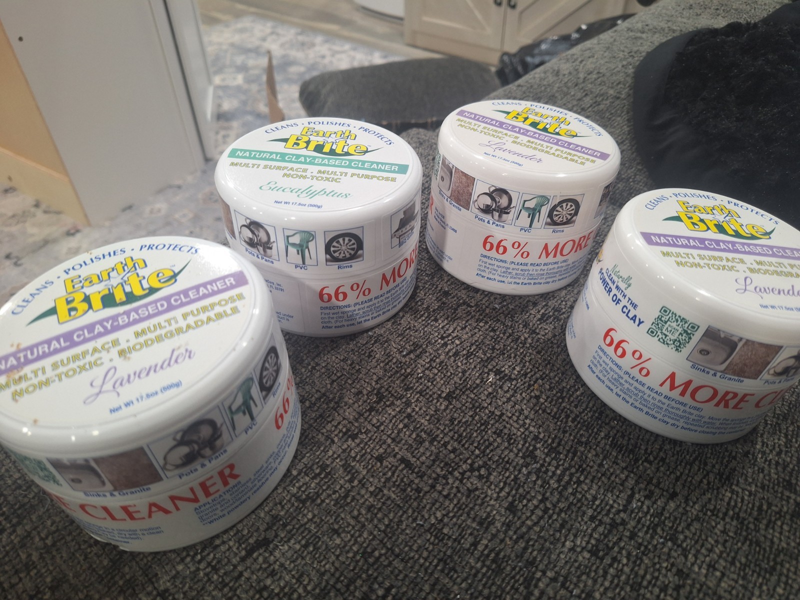 Lot Of 4 Earth Brite Natural Clay Based Cleaner 17.5 OZ Eucalyptus,lavender Ds