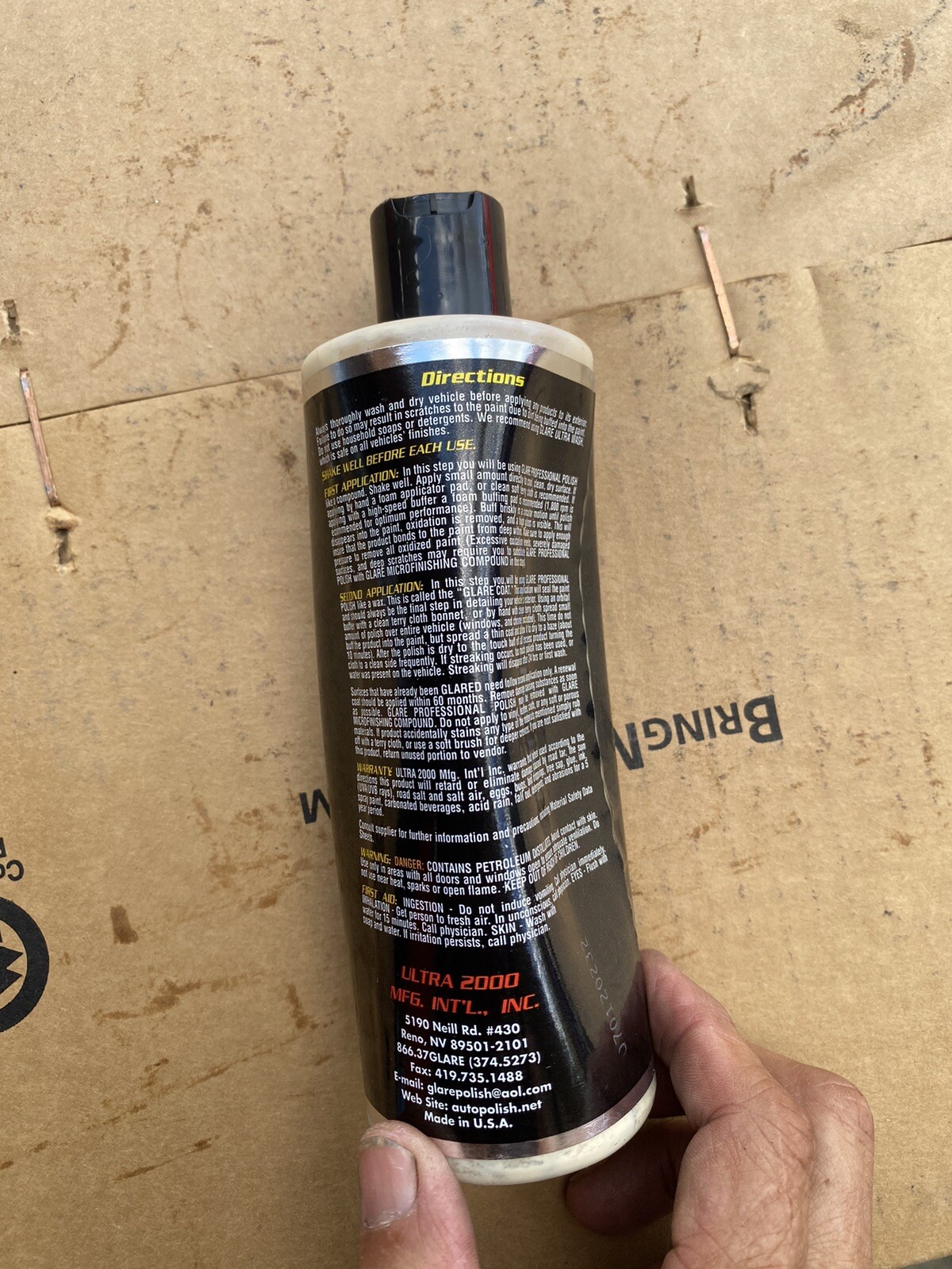 GLARE Ultra 2000 PROFESSIONAL Auto POLISH Wax – 12OZ 1 Dented Bottle But Good