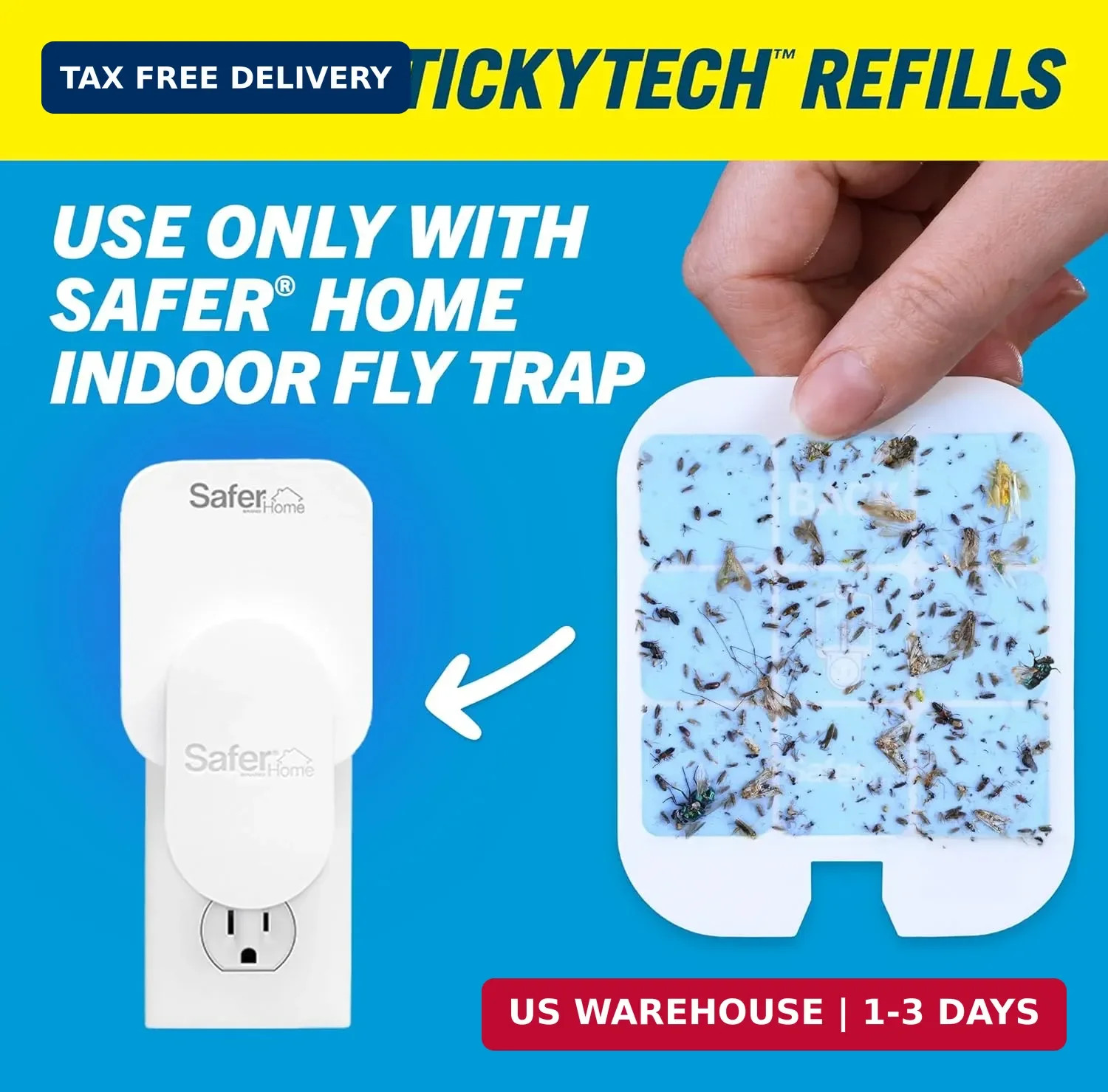 Safer Home Flying Insect Trap Official Refills | 3 Glue Card Refills for Plug-In