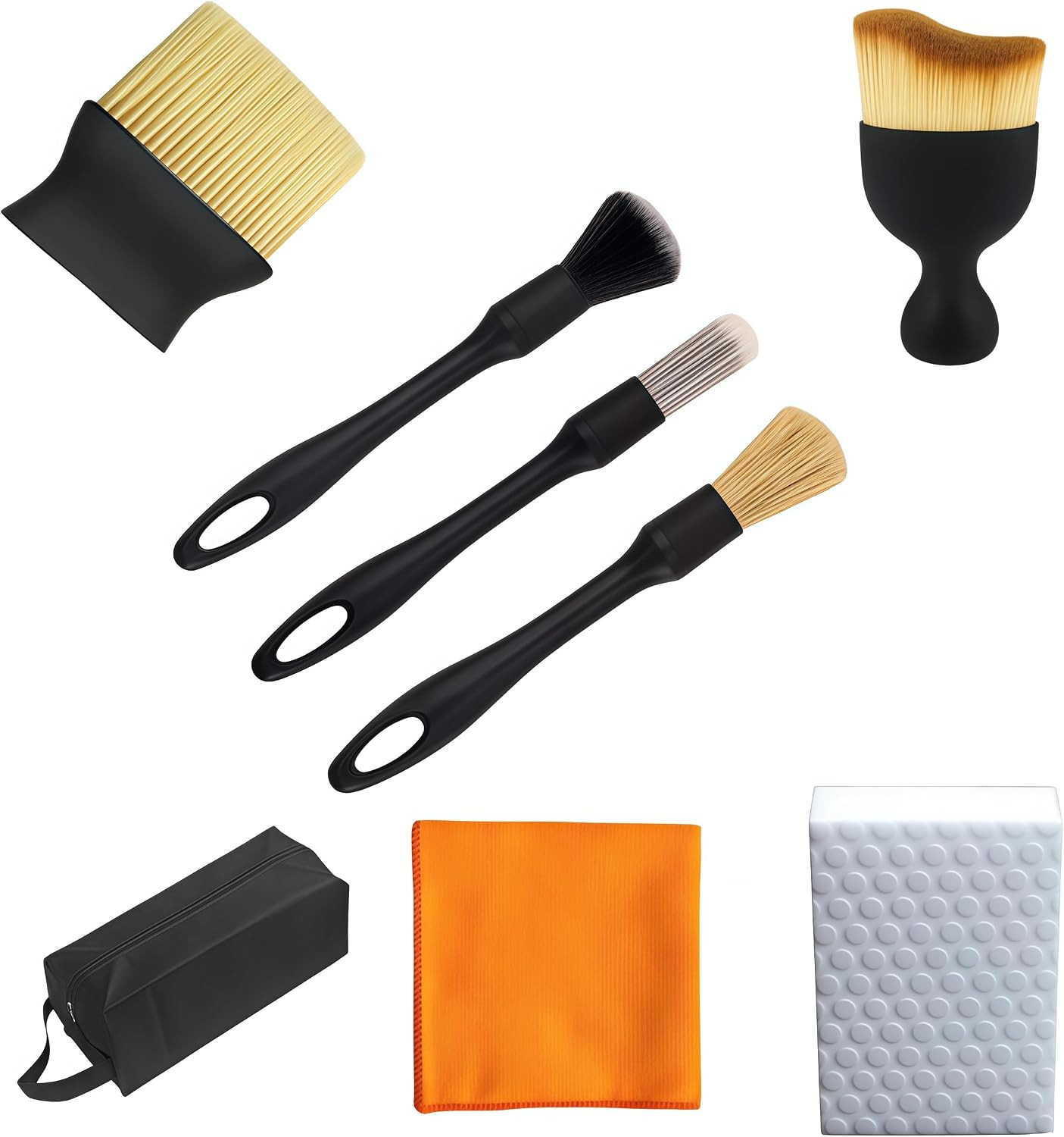 8-Piece Car Interior Cleaning Kit with Brushes, Sponges, Cloths, and Bag