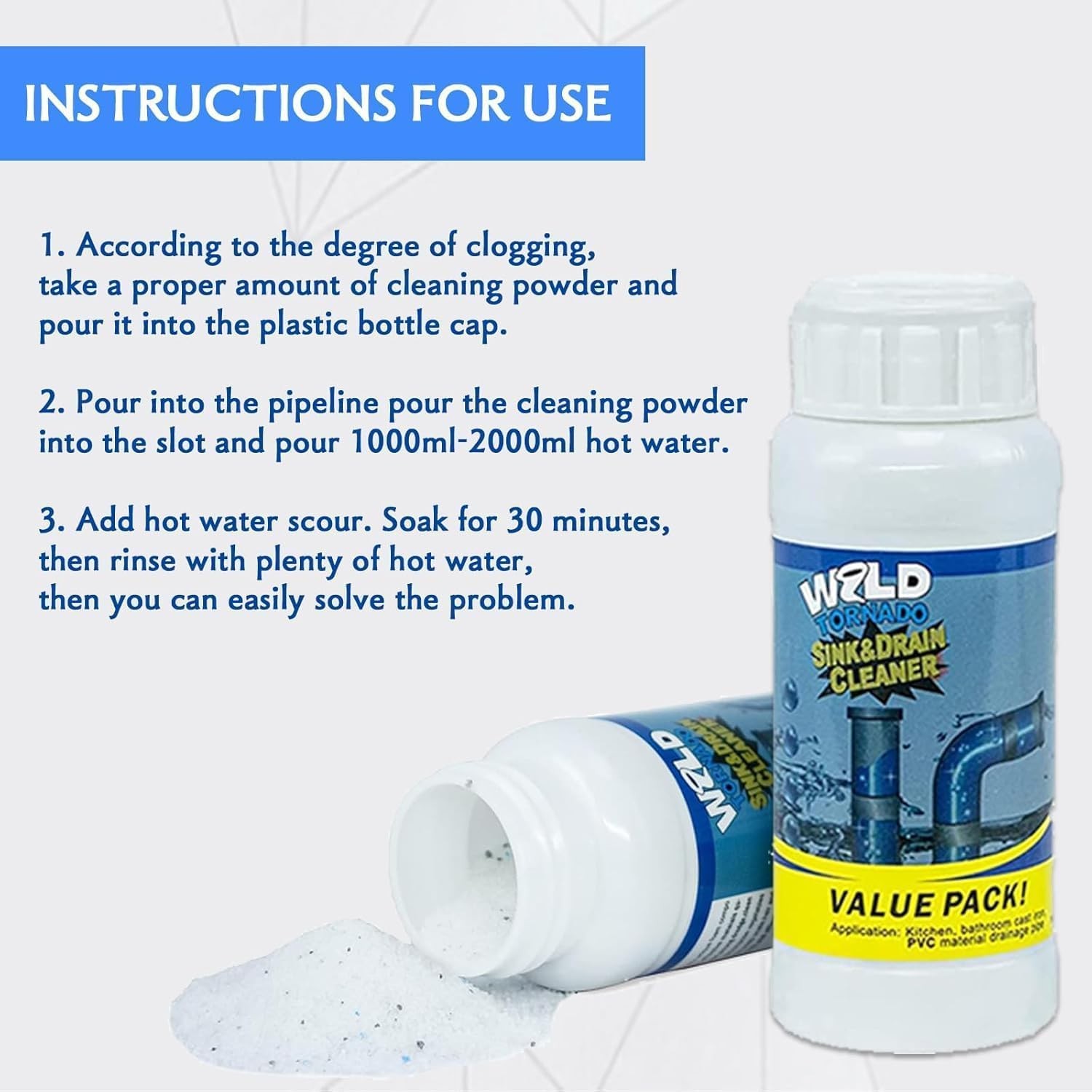 Sink and Drain Cleaner, Wild Tornado Pipe Dredge, Drain Cleaner for Kitchen, …