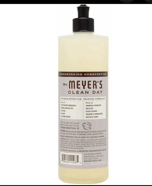 Mrs. Meyer’s Clean Day Liquid Dish Soap Cruelty Free Formula Lavender Scent 16oz