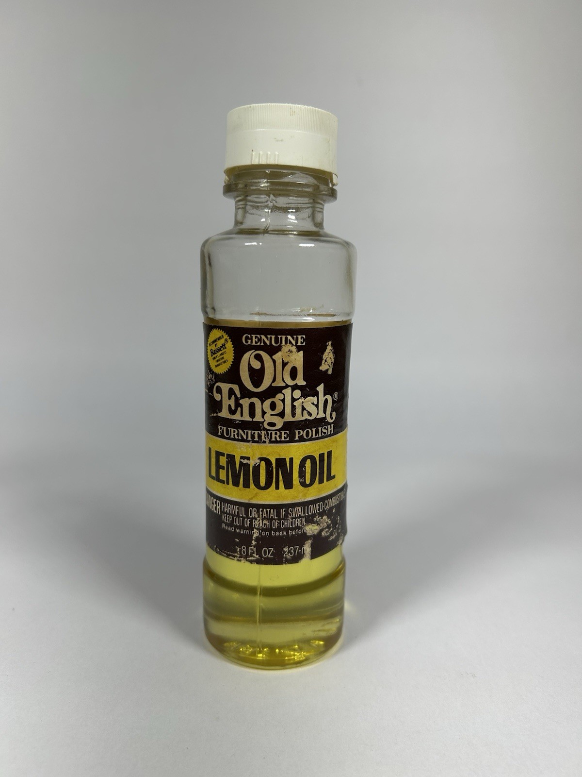 Old English Lemon Oil Furniture Polish 8 Oz GLASS Bottle Vintage 75% Full