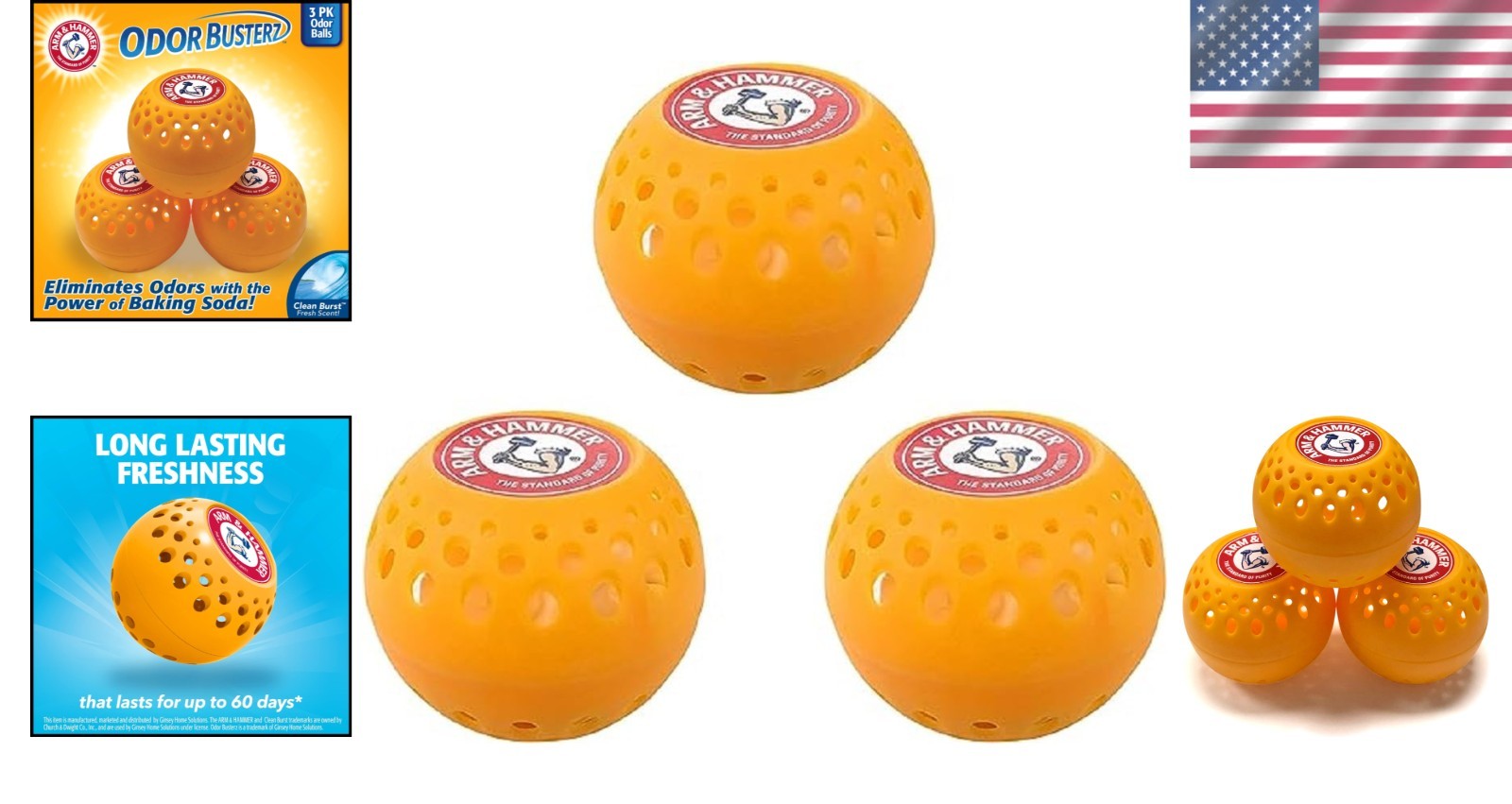 3-Pack Arm & Hammer Clean Burst Deodorizing Balls – Odor Eliminator for 60 Days