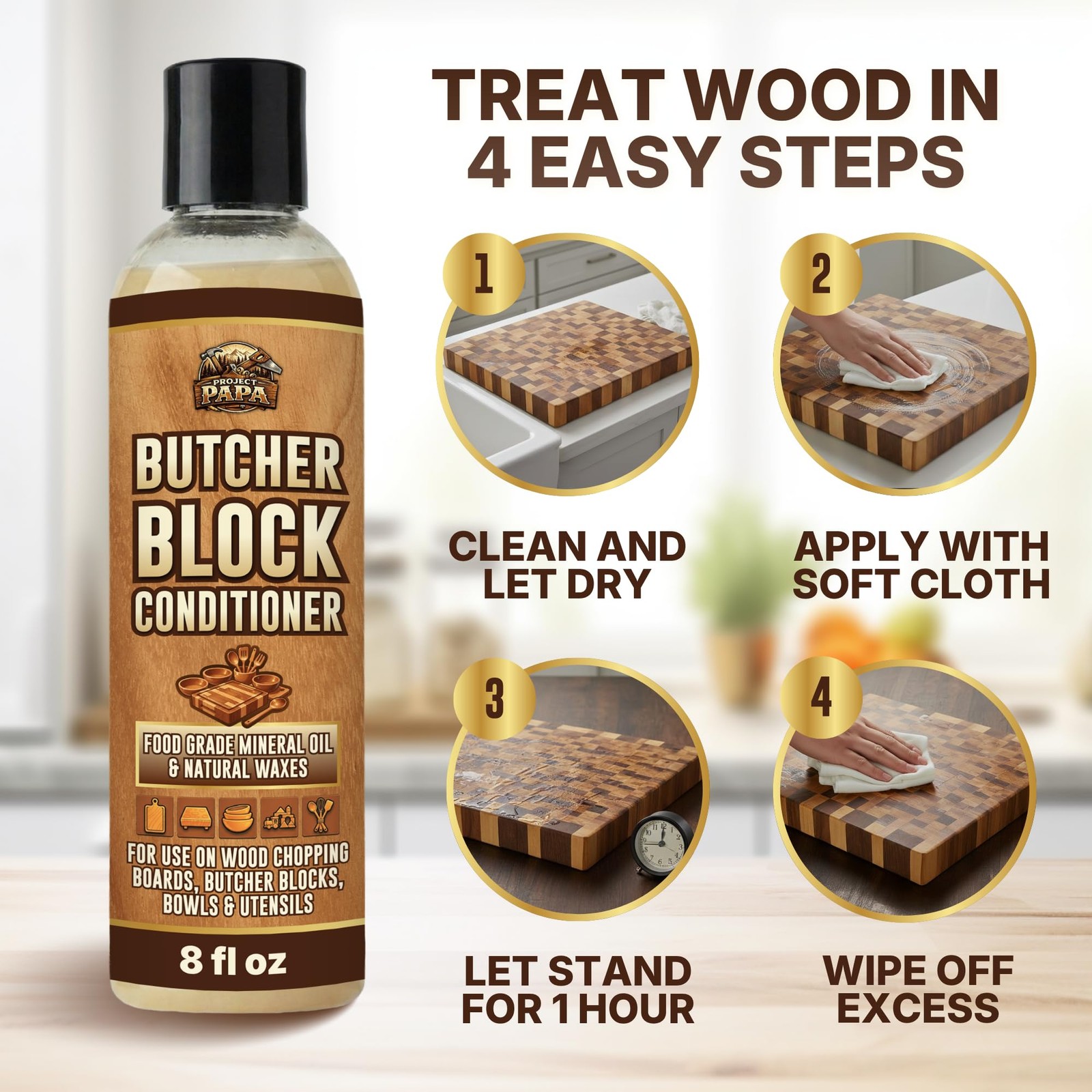 Cutting Board Conditioner Food Grade Mineral Oil and Beeswax for Wood Cuttin…