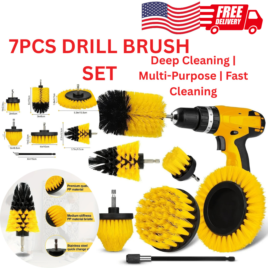7PCS Drill Brush Set Cleaning Kit Tile Grout Scrubber Shower Floor Multi Tool